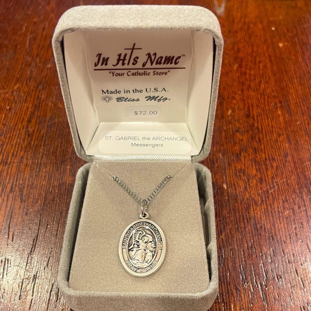 St. Gabriel Archangel Pendant Necklace. Sterling silver. 18 inch. New in Box.